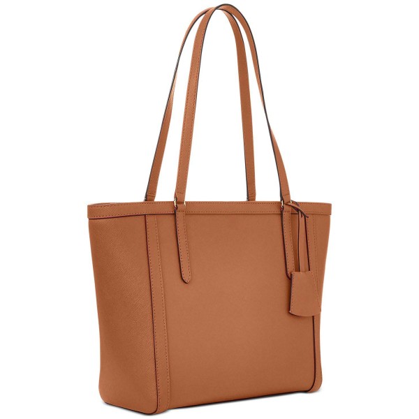 Women's Cross Hatch Leather Top-Zip Slim Tote