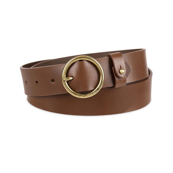 Women's Circular Center Bar Buckle Leather Belt