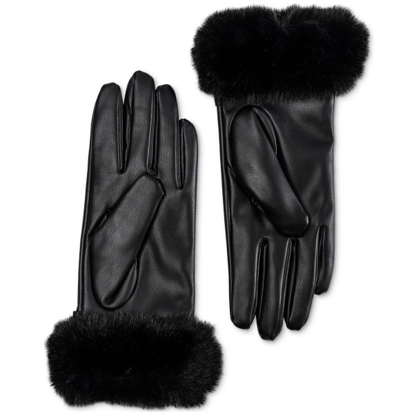 Women's Faux-Leather Faux-Fur-Trim Gloves