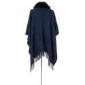 Reversible Plaid Cape Sweater with faux fur polyester